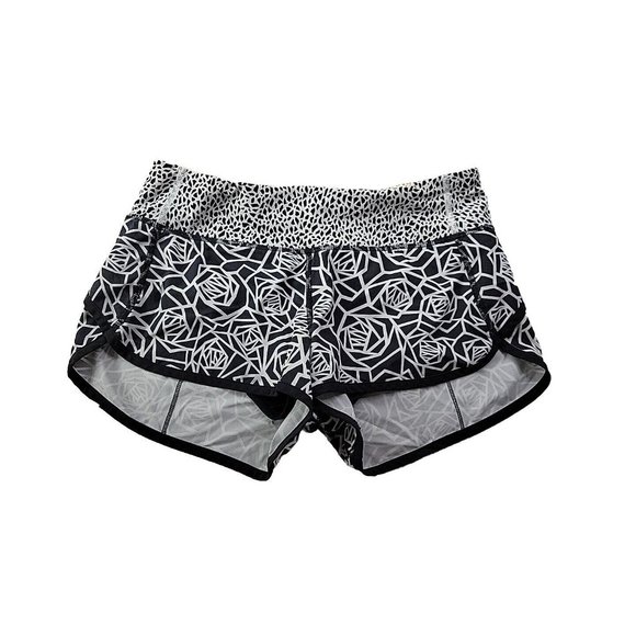 Lululemon Speed Up Short Posey Black White Miss Mosaic Black Size 4 Run 3" *Read - Picture 1 of 8